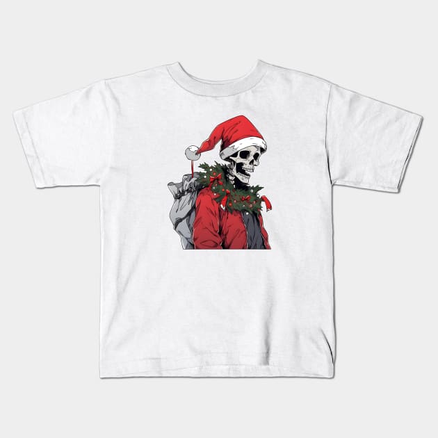 Christmas Skulls Kids T-Shirt by ragil_studio